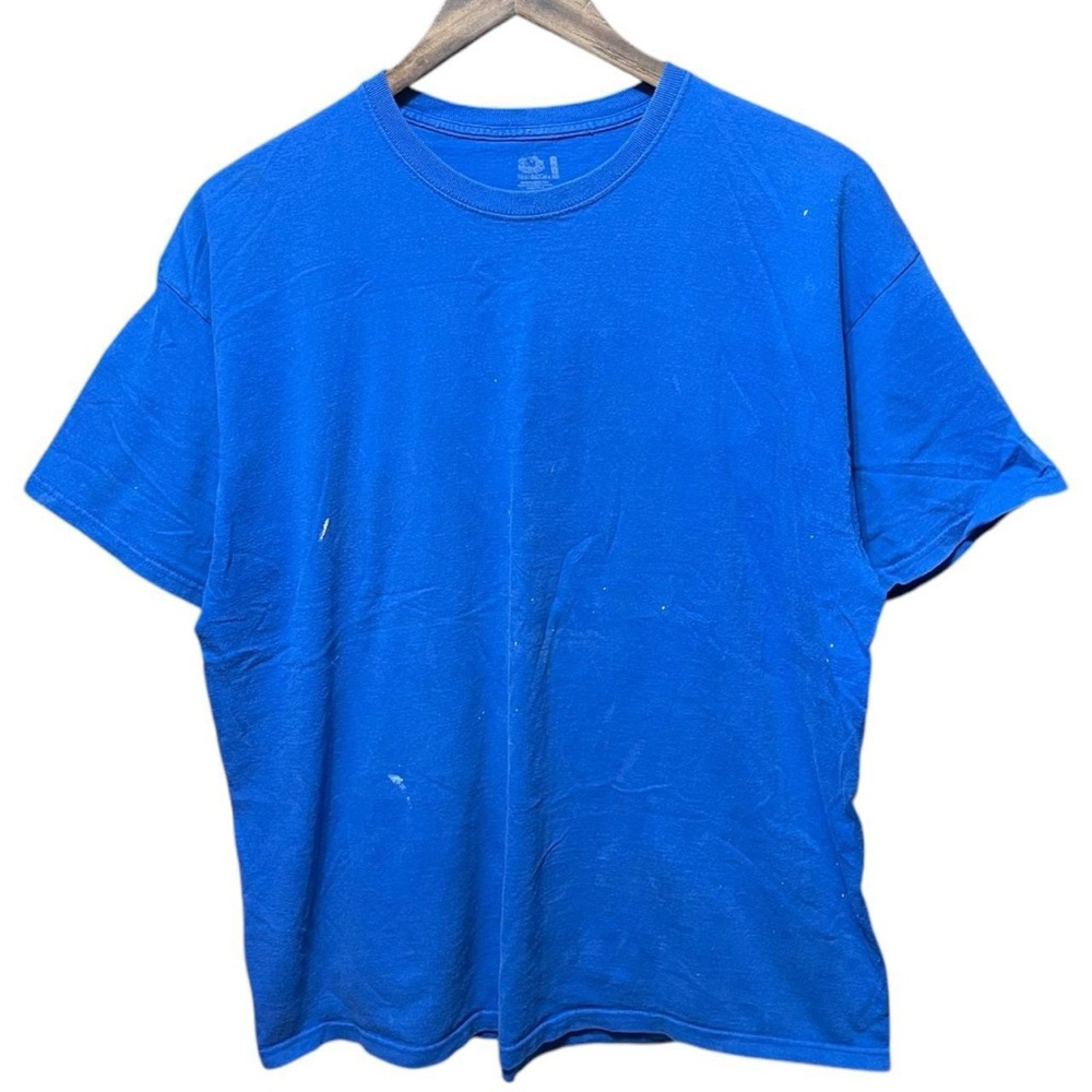 plain blank blue fruit of the Loom short sleeve crewneck casual work T-shirt top